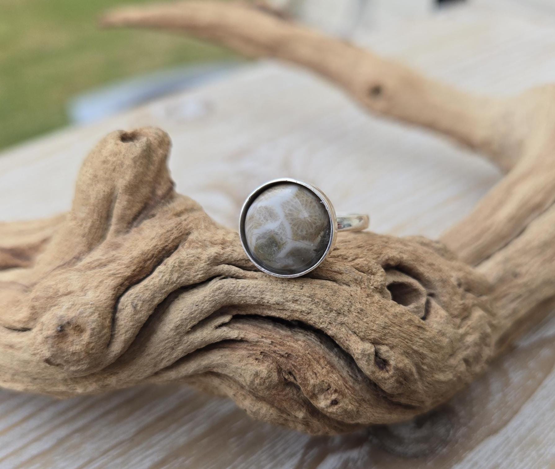 Petoskey Stone Ring. Sterling Silver, Size 6 3/4. Fossilized Coral. Wedding, Christmas Gift, Anniversary Gift. Michigan Gift, Gift For Her
