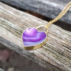 Purple Agate Heart Necklace. Gifts For Mom, Anniversary, Birthday, Wedding, Christmas Gift, Gifts For Her
