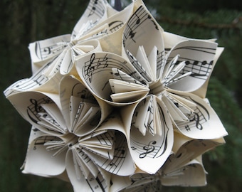 Vintage Sheet Music Kusudama Ball, Ornament.  Christmas Decoration, Stocking Stuffer, Gift. Custom Orders Welcome.