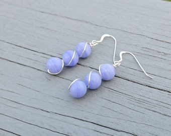Lace Agate Earrings. Sterling Silver. Gifts For Women. Anniversary, Birthday, Blue Agate