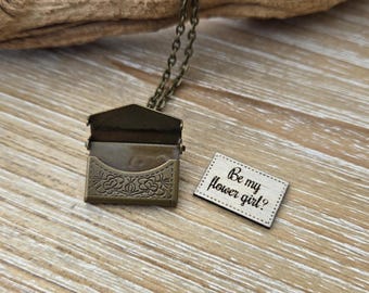 Personalized Envelope Locket Necklace. CHOOSE YOUR WORDS. Wedding, Groom Gift, Anniversary, Birthday, Valentine.