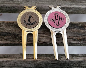 Personalized Golf Divot Tool, Engraved Leather Marker, Groomsmen Gift