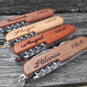 Custom Pocket Knife, Laser Engraved Wood. Wedding, Men, Groomsmen Gift, Dad, Anniversary. Knives.