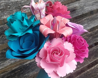 Custom Paper Flower Bouquet. CHOOSE YOUR COLORS. Centerpiece, Wedding, Paper Flower Bouquet, First Anniversary Gift, Mother's Day