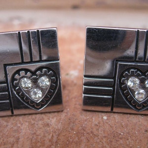 Vintage Heart & Rhinestone Cufflinks. Silver Tone.Wedding, Men's, Groomsmen Gift, Dad. CUSTOM ORDERS Welcome image 2