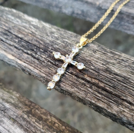 Gold Dainty Rhinestone Cross Necklace – SHOP 866