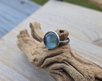 Fluorite Ring. Adjustable, 12mm, Stainless Steel. Gifts For Her, Mom Gift, Wedding, Christmas Gift, Anniversary Gift.