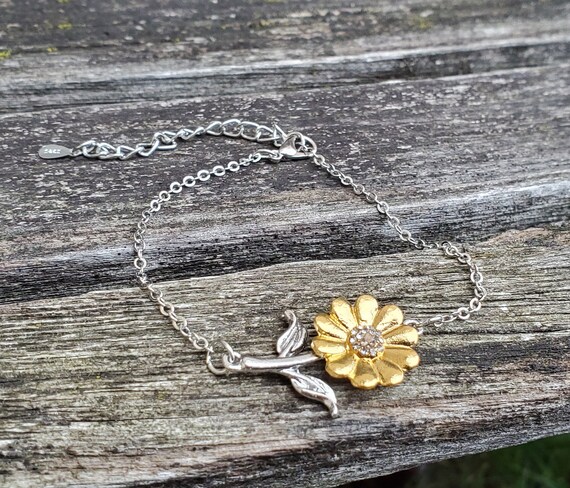 Bracciale Regolabile Con Ciondolo Girasole – Portafortuna In Metallo E Resina Per Donne E Ragazze