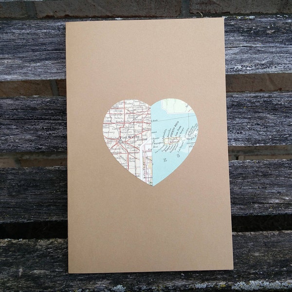 Vintage Map Card. CHOOSE YOUR PLACES! Wedding, Thank You, Anniversary, Birthday, Save The Date, Valentine's