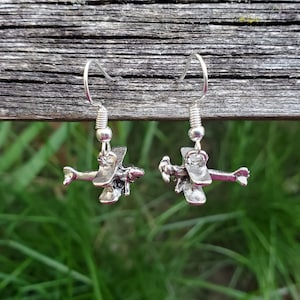 Airplane Earrings. Biplane. Silver. Mom, Anniversary Gift. Birthday. Pilot Gift