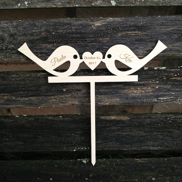 Love Birds Personalized Cake Topper. Laser Cut, Engraved. Custom Orders Welcome. Wedding, Anniversary, Engagement