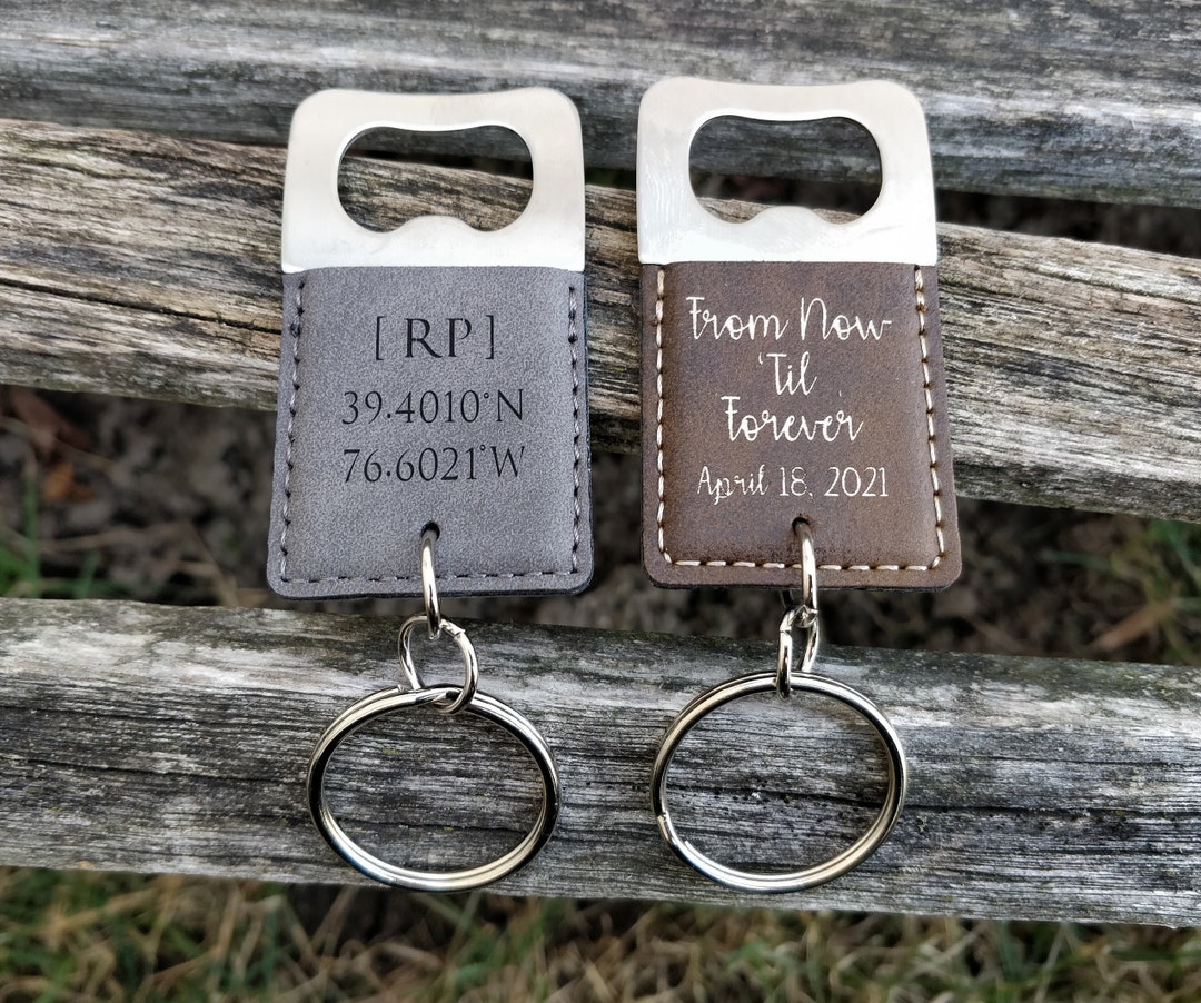 Personalized Engraved Leather Bottle Opener Keychain Wedding - Etsy