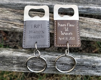 Personalized Engraved Leather Bottle Opener Keychain, Wedding Gift, Wedding Favors, Groomsman Gift, Keyring, Key FOB, Key Holder, Key Clip