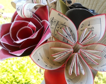 Sheet Music Bouquet. Red & Black. Or CHOOSE YOUR COLORS. Musician Gift, Anniversary, Birthday, Centerpiece, Bridal Bouquet