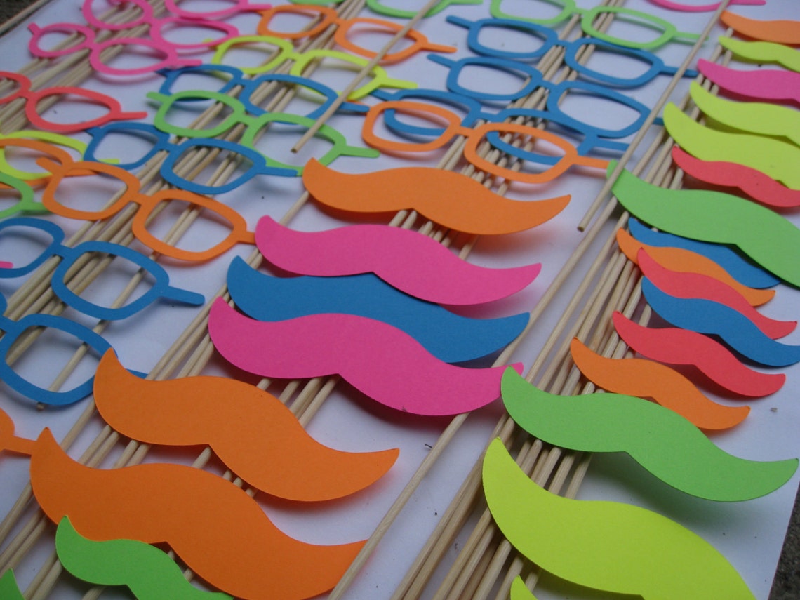30 Paper Mustache & Glasses Party Favors. CHOOSE YOUR COLORS. Etsy