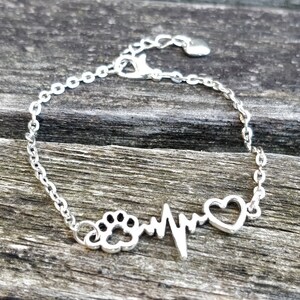 Paw Print Heartbeat Bracelet,  Anniversary Gift, Birthday Gift. I Love My Dog, Cat