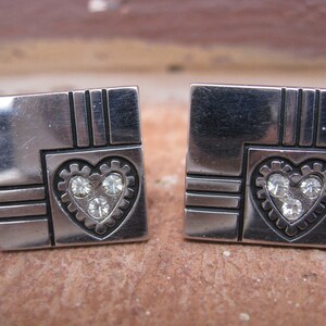 Vintage Heart & Rhinestone Cufflinks. Silver Tone.Wedding, Men's, Groomsmen Gift, Dad. CUSTOM ORDERS Welcome image 3