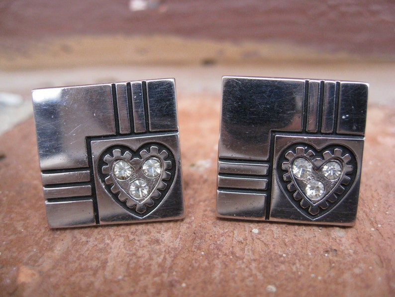 Vintage Heart & Rhinestone Cufflinks. Silver Tone.Wedding, Men's, Groomsmen Gift, Dad. CUSTOM ORDERS Welcome image 3