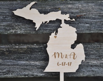 YOUR STATE Wedding Cake Topper.  Laser Engraved, Name & Date. Custom Orders Welcome. Monogram, Letter.