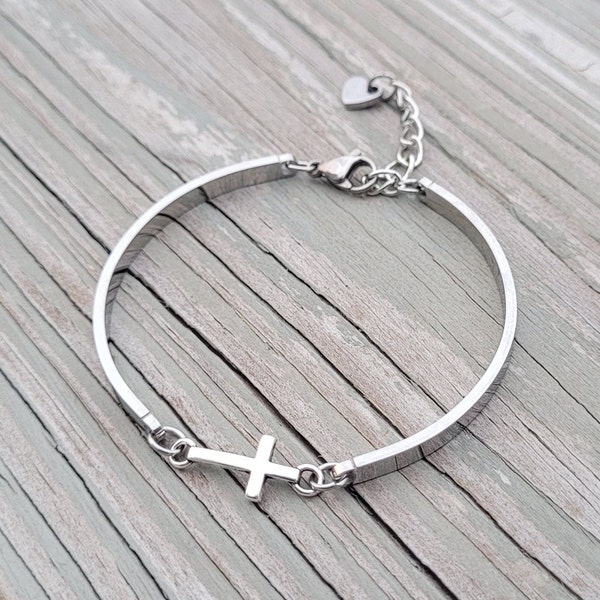 Cross Bracelet. CHOOSE YOUR COLOR. Christian Gift, Anniversary, Christmas Gift, Gifts For Her, Bridesmaid Gift. Gold Cross, Silver Cross