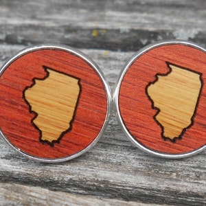 Gemelos de madera con incrustaciones. Regalos para bodas, novios, aniversarios, padrinos de boda, papá. Se aceptan pedidos personalizados. Chicago, Bears, Cubs