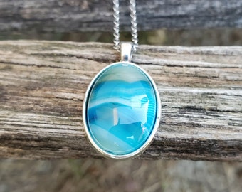 Blue Agate Necklace. Birthday Gift, Anniversary Gift. Gift For Mom. Agate Pendant