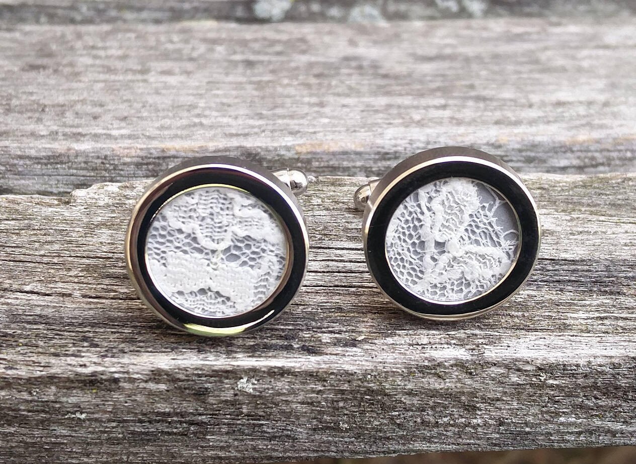 Wedding Dress LACE CUFFLINKS. Groomsmen Gift Dad Gift Memory Etsy
