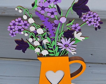 Houten bloemboeket. Kies je pot! Handgeschilderde houten bloemen. Sakurabloemen. Cadeau voor moeder, cadeau voor haar, cadeau voor vijfde verjaardag