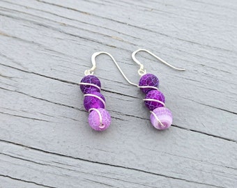 Boucles D'oreilles Mauve Dégradé Avec Strass - Métal Argenté Sans Nickel, Neuf Avec étiquettes