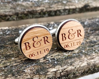 Personalized Cufflinks. Wedding, Groom Gift, Anniversary, Birthday. Silver, Monogram, Date, His Hers, Groomsmen