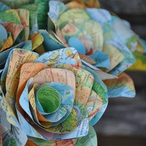 One Dozen Vintage MAP Paper Roses. Handmade Bouquet. Other Colors Available. CUSTOM ORDERS Welcome. image 5