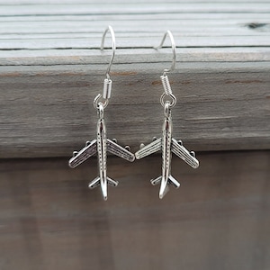 Airplane Earrings. Silver. Gift For Mom, Anniversary Gift. Birthday. Pilot Gift. Gift For Her