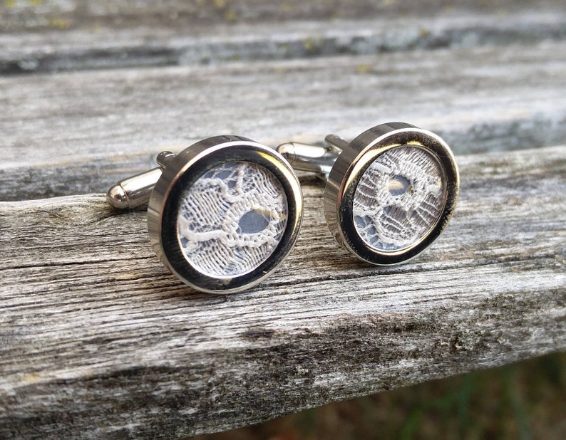 Wedding Dress LACE CUFFLINKS. Groomsmen Gift Dad Gift Memory Etsy