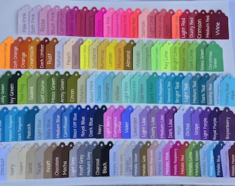 50 Scalloped Tags, CHOOSE SIZE & COLORS. Red, Orange, Yellow, Green, Blue, Purple, Black, White, Brown. Wedding, Favor.