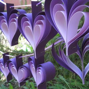 TWO Garlands Of PURPLE HEARTS. 10 Hearts. Wedding, Shower Decoration, Home Decor. Custom Orders Welcome. Any Color Available.