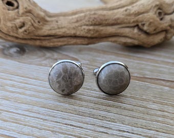 Petoskey Manschettenknöpfe. 16 mm, versteinerte Koralle. Hochzeit, Groomsmen Geschenk, Weihnachtsgeschenk, Geschenk für Papa. Missouri Geschenk
