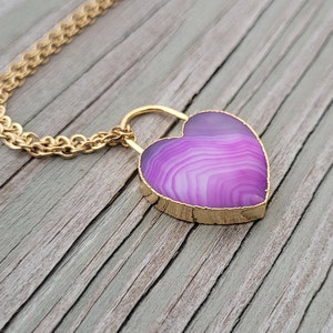 Purple Agate Heart Necklace. Gifts For Mom, Anniversary, Birthday, Wedding, Christmas Gift, Gifts For Her
