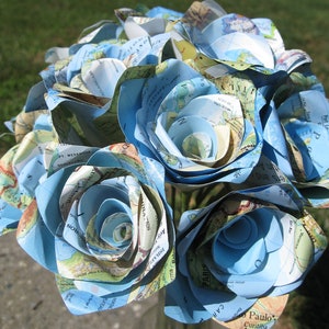 One Dozen Vintage MAP Paper Roses. Handmade Bouquet. Other Colors Available. CUSTOM ORDERS Welcome. image 5