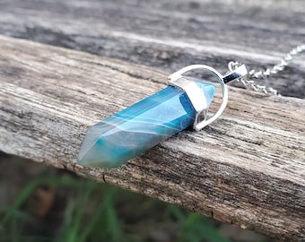 Blue Agate Necklace. Gifts For Mom, Anniversary, Birthday, Wedding, Christmas Gift, Gifts For Her. Striped Agate