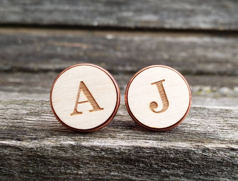 Custom Monogram Cufflinks Valentine/'s Day Groomsmen Fifth Anniversary Gift Wood Wedding Men Groom Gift Personalized Monogram