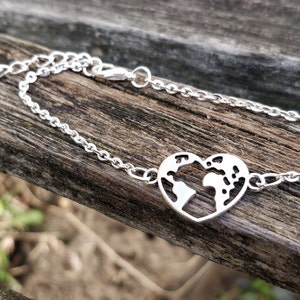 Bracelet carte du monde coeur. Cadeau d'anniversaire, Cadeau d'anniversaire, Bracelet globe