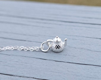 Sterling Silver Teapot Necklace. Tiny Teapot Necklace. Gift For Mom, Anniversary Gift. Birthday. Gifts For Her. Alice In Wonderland.