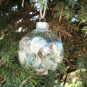 Vintage Karte Glas Ornament. Perfektes Geschenk. Unikat, Weihnachten, Urlaub, Jubiläum.