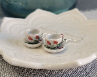 Teacup Earrings. CHOOSE Your Color Hooks. Gift For Mom, Anniversary Gift, Gift For Her, Birthday Gift. Tea Cup Earrings