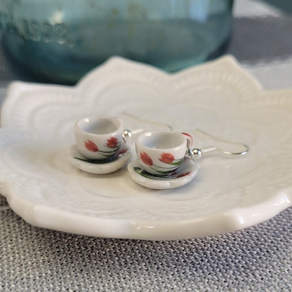 Teacup Earrings. CHOOSE Your Color Hooks. Gift For Mom, Anniversary Gift, Gift For Her, Birthday Gift. Tea Cup Earrings