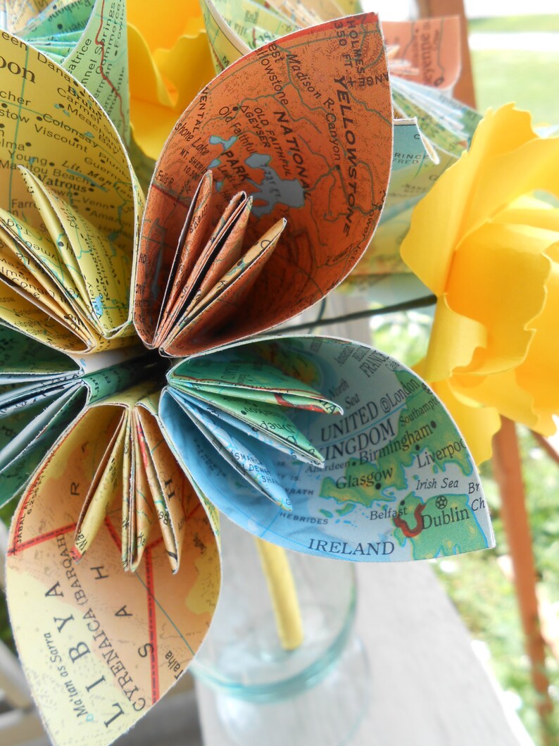 Map Paper Flower Bouquet. You Pick the Color. First Anniversary Gift ...