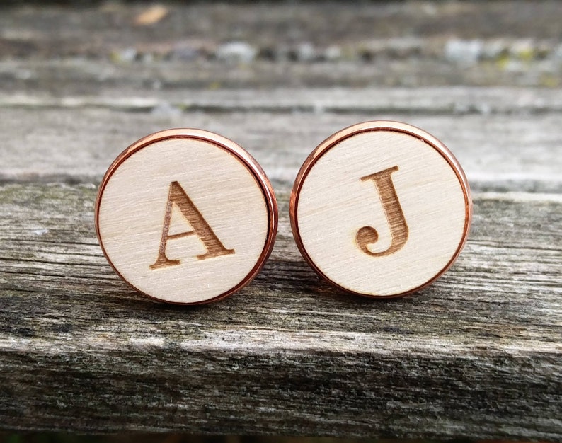 Custom Monogram Cufflinks Valentine/'s Day Groomsmen Fifth Anniversary Gift Wood Wedding Men Groom Gift Personalized Monogram