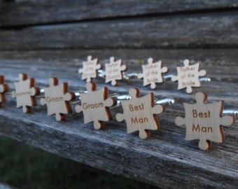 Personalized Puzzle Cufflinks. Wedding, Groom, Best Man, Groomsmen Gift, Dad, Father Of The Bride/Groom. Silver Plated.