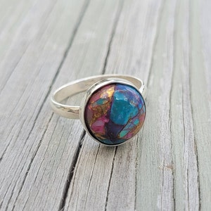 Purple Dahlia Turquoise Ring. Sterling Silver, Size 8. Gifts For Her, Mom Gift, Wedding, Christmas Gift, Anniversary Gift.