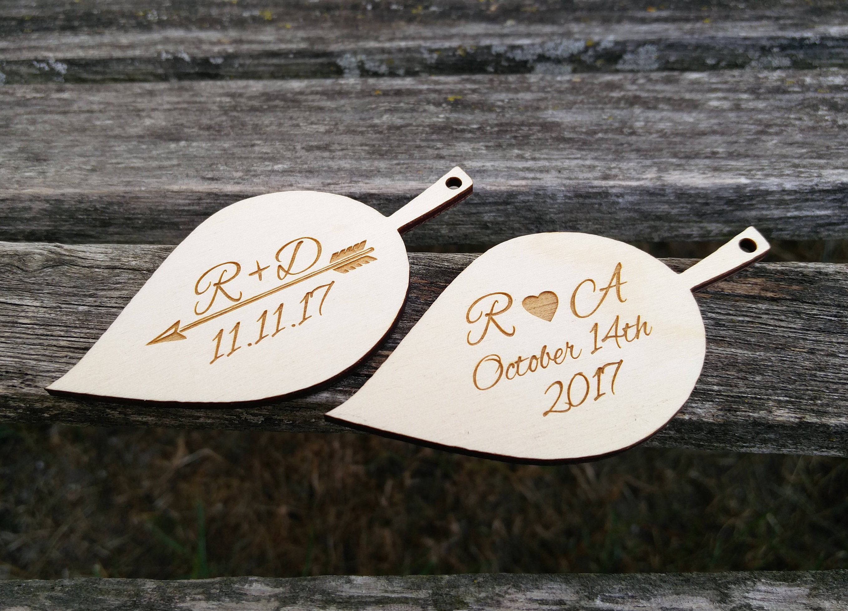 PERSONALIZED Leaf Tags. Laser Engraved, Rustic Wedding. Fall Wedding ...